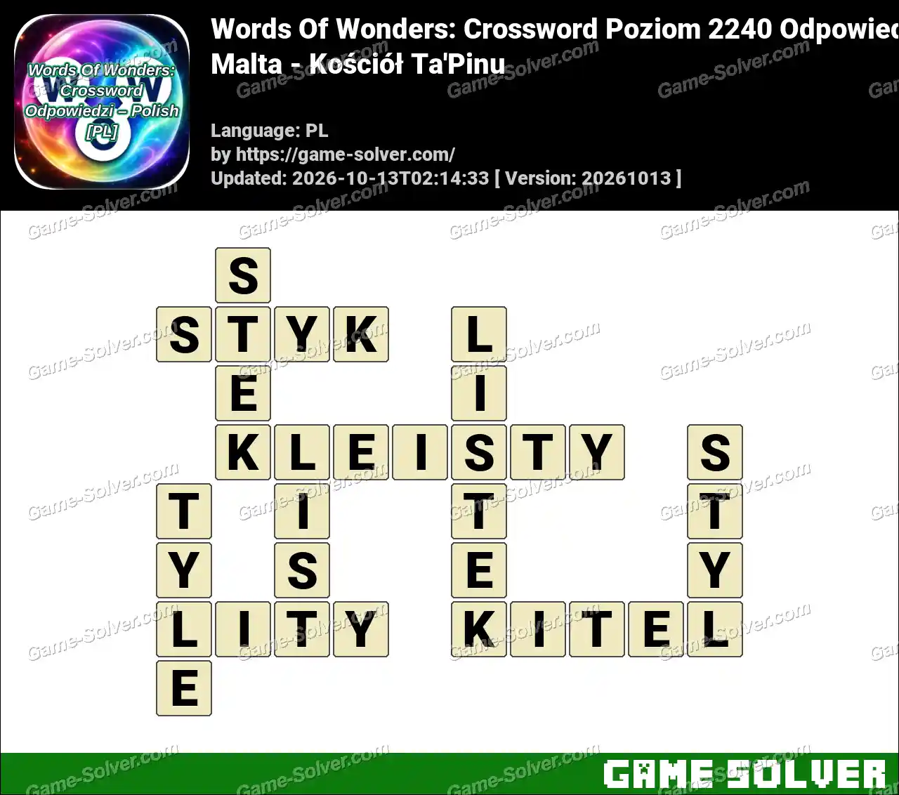 Words Of Wonders: Crossword Poziom 2240 Odpowiedzi – Malta – Kościół Ta’Pinu